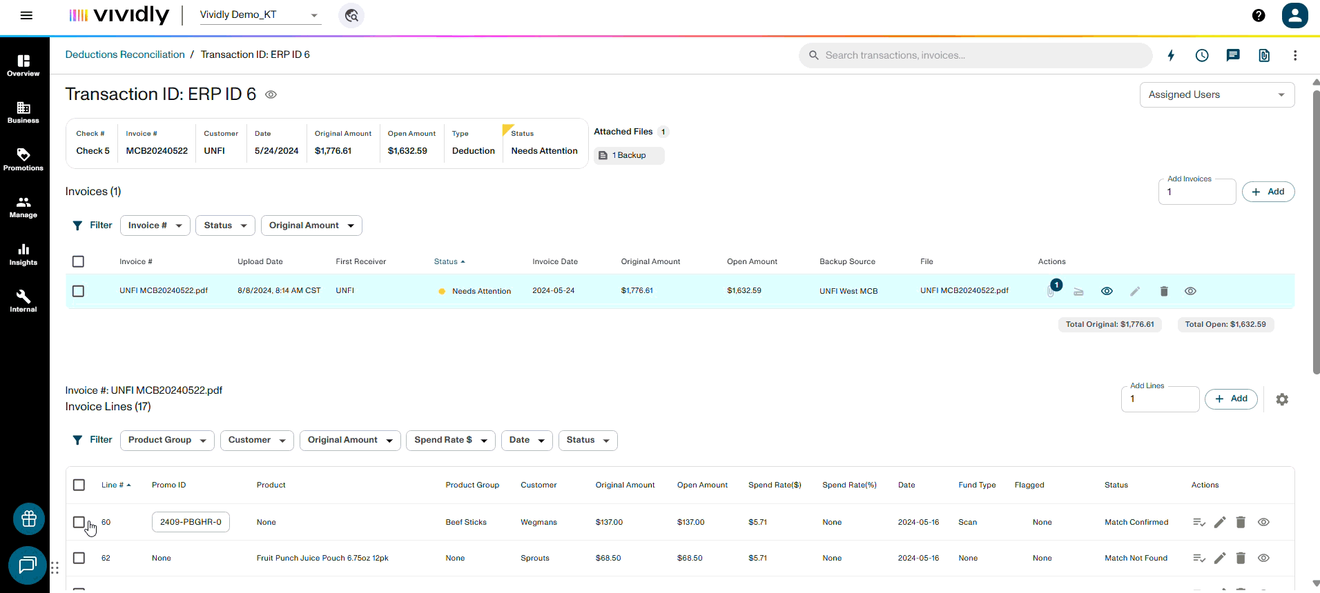 Clear single invoice line